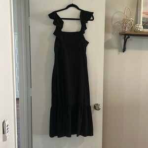 Black BCBG Paris midi chiffon square neck dress